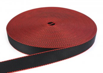 PA Gurtband - 30 mm - 1,7 Tonnen - schwarz/rot - 25-m-Rolle