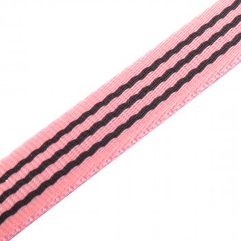 Gurtband Hundeleine / Hundehalsband mit Streifen  - 23x2,5 mm - rosa