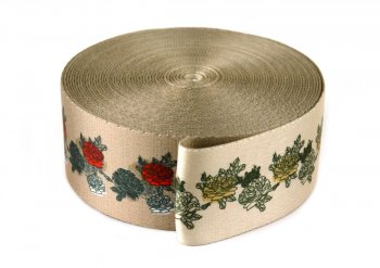 Gurtband 50 mm - Rosen bunt/beige - 10 Meter Rolle