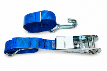 2-teiliger Zurrgurt, Gesamtlänge 4 m - Blau mit Ratsche und Spitzhaken - EN 12195-2 - PES
