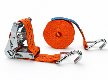 2-teiliger Zurrgurt, Gesamtlänge 6 m - Orange mit Ratsche und Spitzhaken - EN 12195-2 - PES