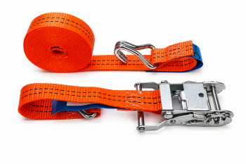 2-teiliger Zurrgurt, Gesamtlänge 6 m - Orange mit Ratsche und Spitzhaken - EN 12195-2 - PES