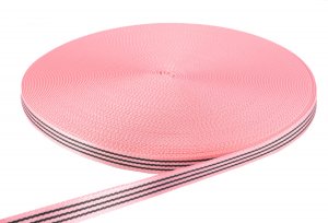 Gurtband Hundeleine / Hundehalsband mit Streifen  - 23x2,5 mm - rosa