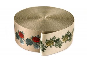 Gurtband 50 mm - Rosen bunt/beige - 10 Meter Rolle