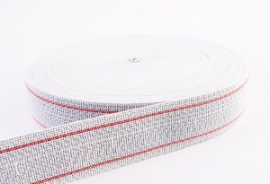 Polstergurte Rücken/Lehne - Breite 60 mm- grau/natur mit roten Streifen - 50-m-Rolle